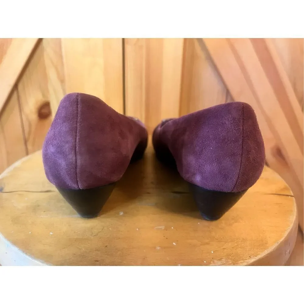 Dana Buchman Alexandria Aubsde Suede Leather Buckle Wedge Heel Women's Sz 8.5M